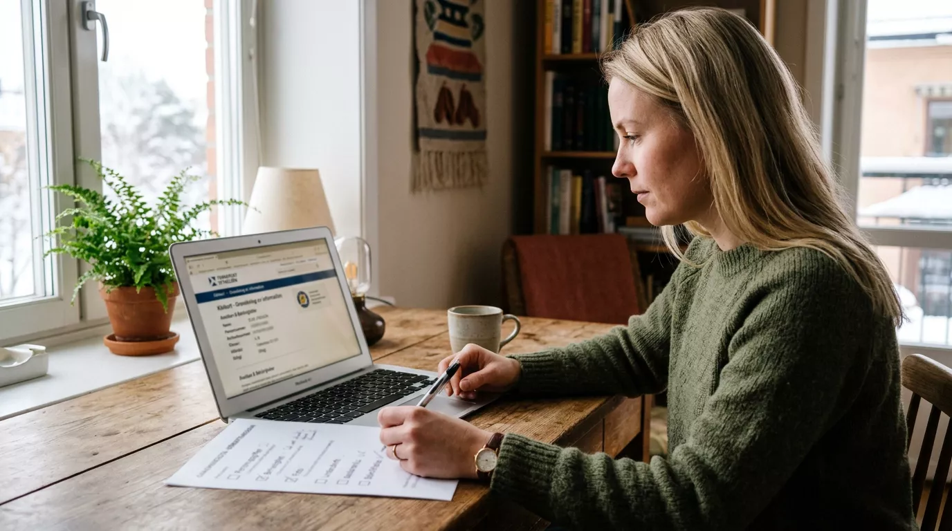 Person som jämför licensuppgifter med en officiell kontrollista